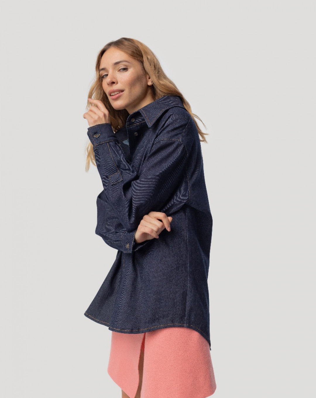 Denim Overshirt with Bow by Inner Tiger on curated-crowd.com