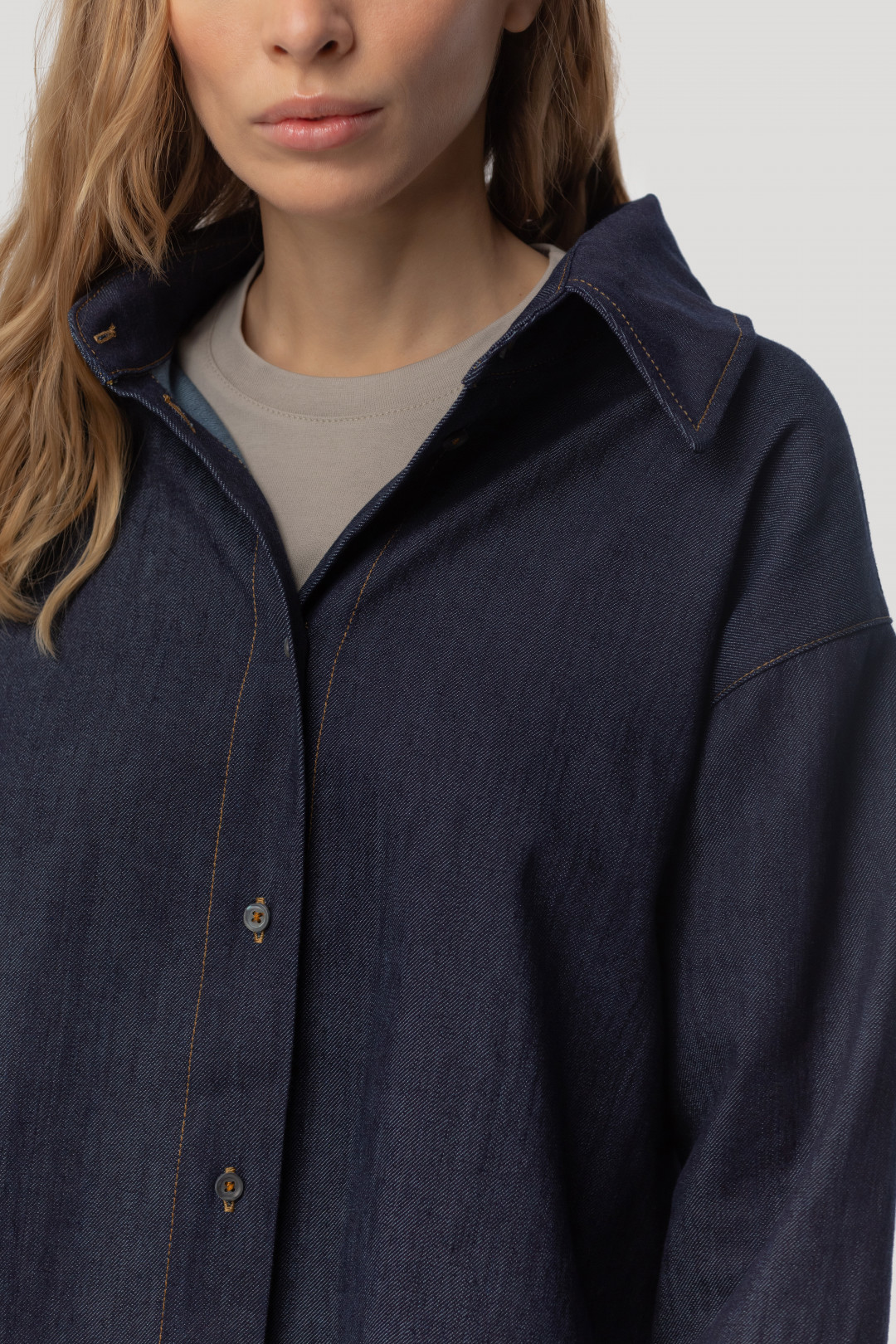 Denim Overshirt with Bow by Inner Tiger on curated-crowd.com