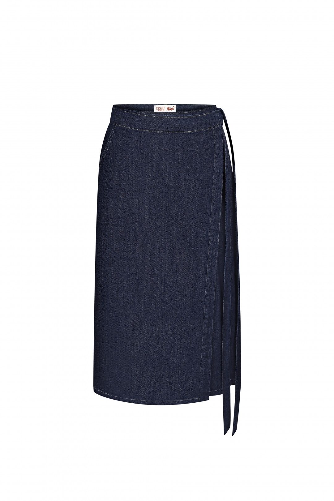 Wrap Midi Denim Skirt by Inner Tiger on curated-crowd.com