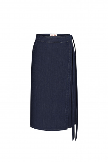 Wrap Midi Denim Skirt by Inner Tiger on curated-crowd.com