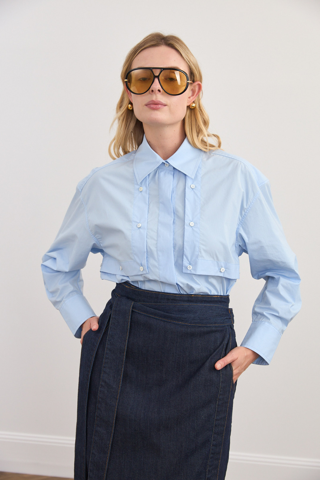 Wrap Midi Denim Skirt by Inner Tiger on curated-crowd.com