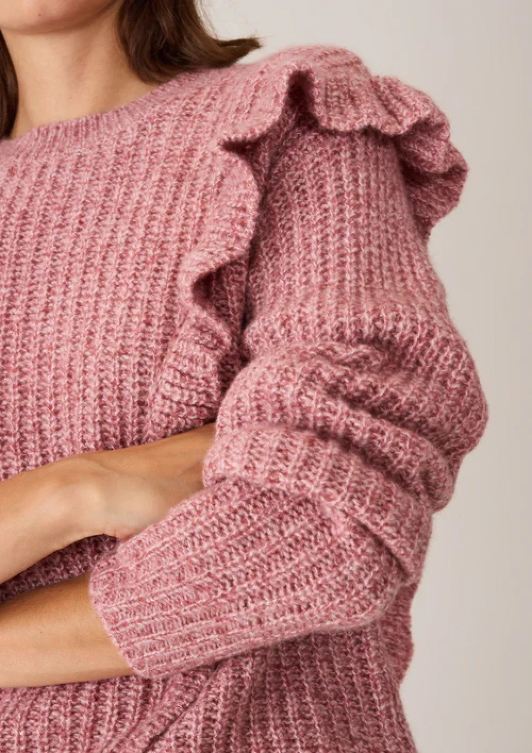 Silk and Cashmere Frilled Sweater in Sugary Pink by LOOP Cashmere on curated-crowd.com