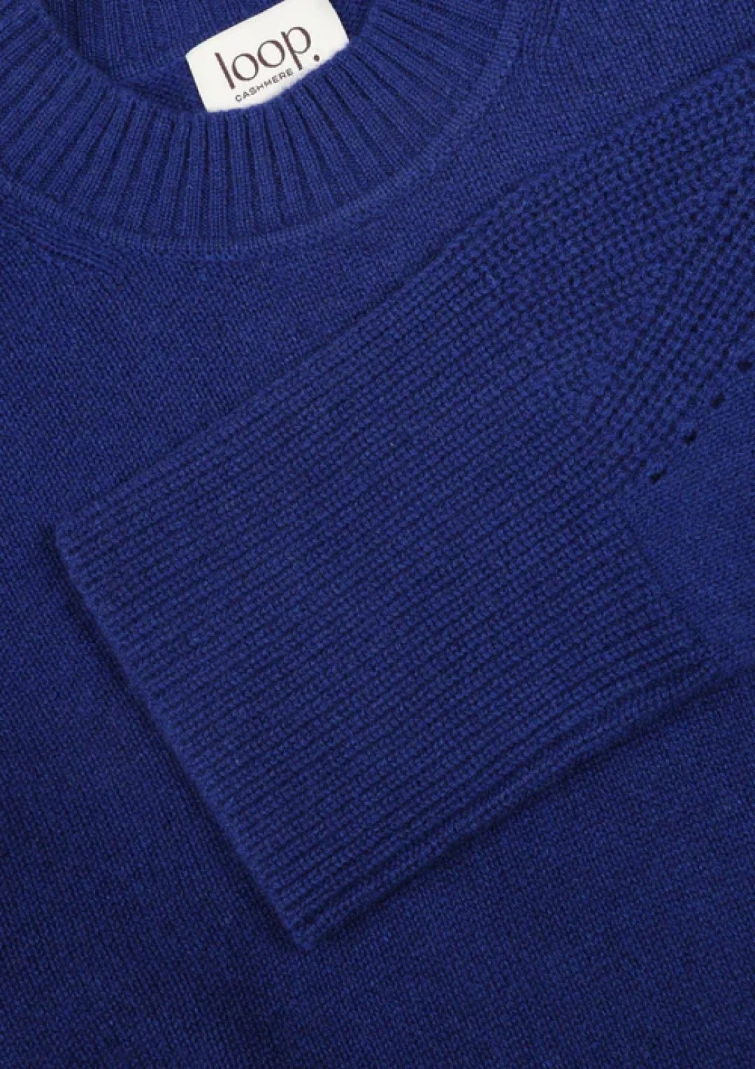 Ribbed Detail Lofty Crew Sweatshirt in Sodalite Blue by LOOP Cashmere on curated-crowd.com