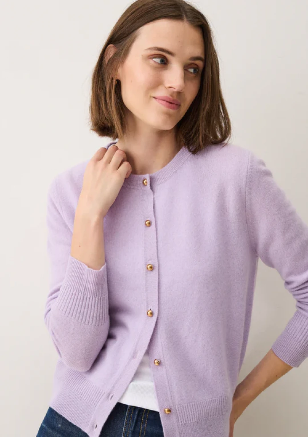 Cashmere Crew Cardigan in Siberian Lilac by LOOP Cashmere on curated-crowd.com