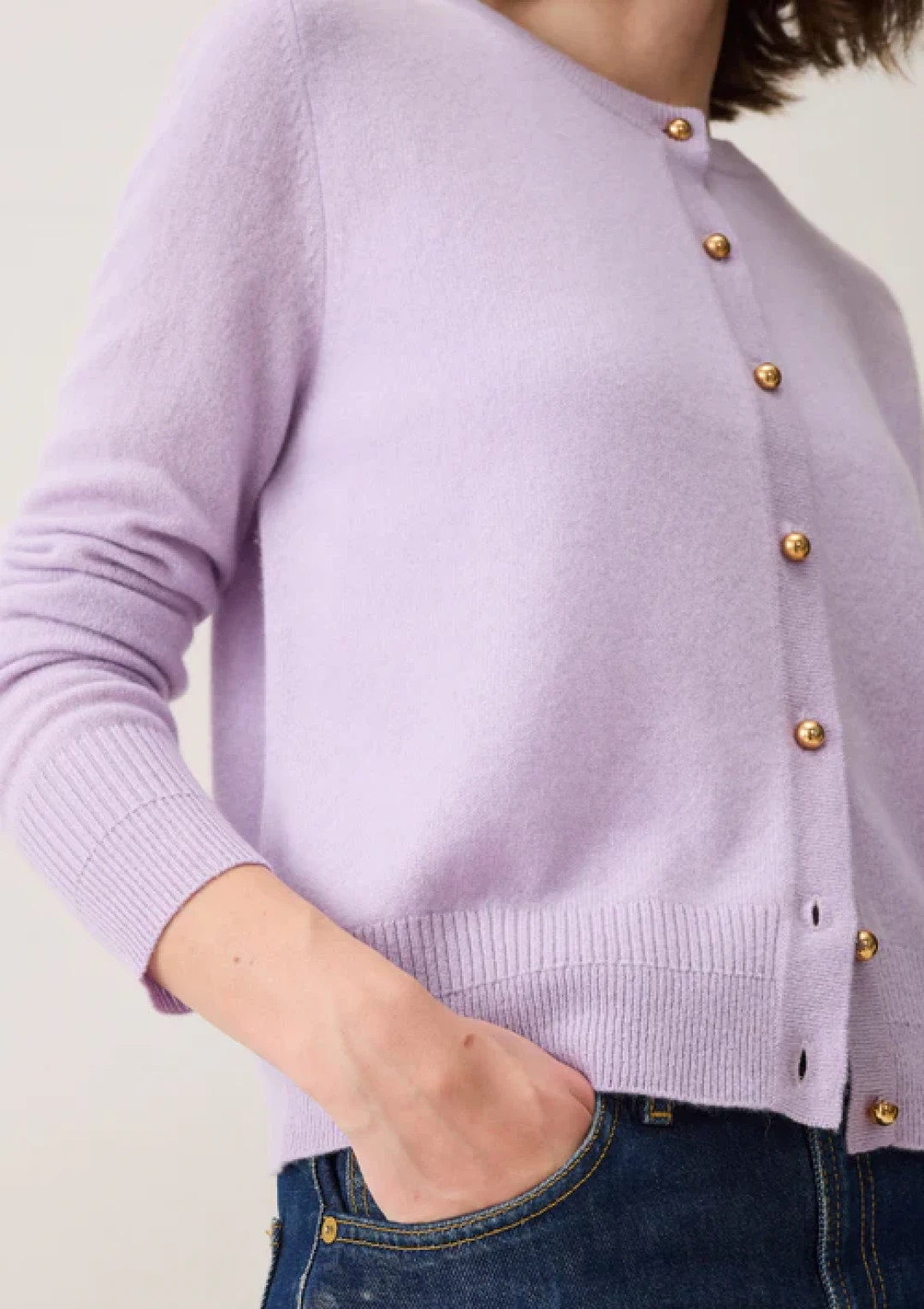 Cashmere Crew Cardigan in Siberian Lilac by LOOP Cashmere on curated-crowd.com