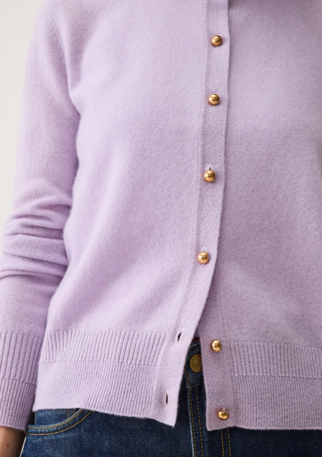 Cashmere Crew Cardigan in Siberian Lilac by LOOP Cashmere on curated-crowd.com