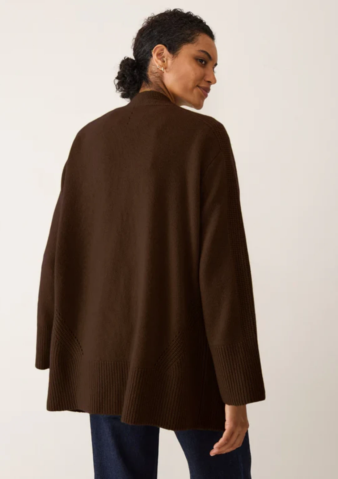 Ribbed Detail Edge to Edge Cardigan in Americano Brown by LOOP Cashmere on curated-crowd.com