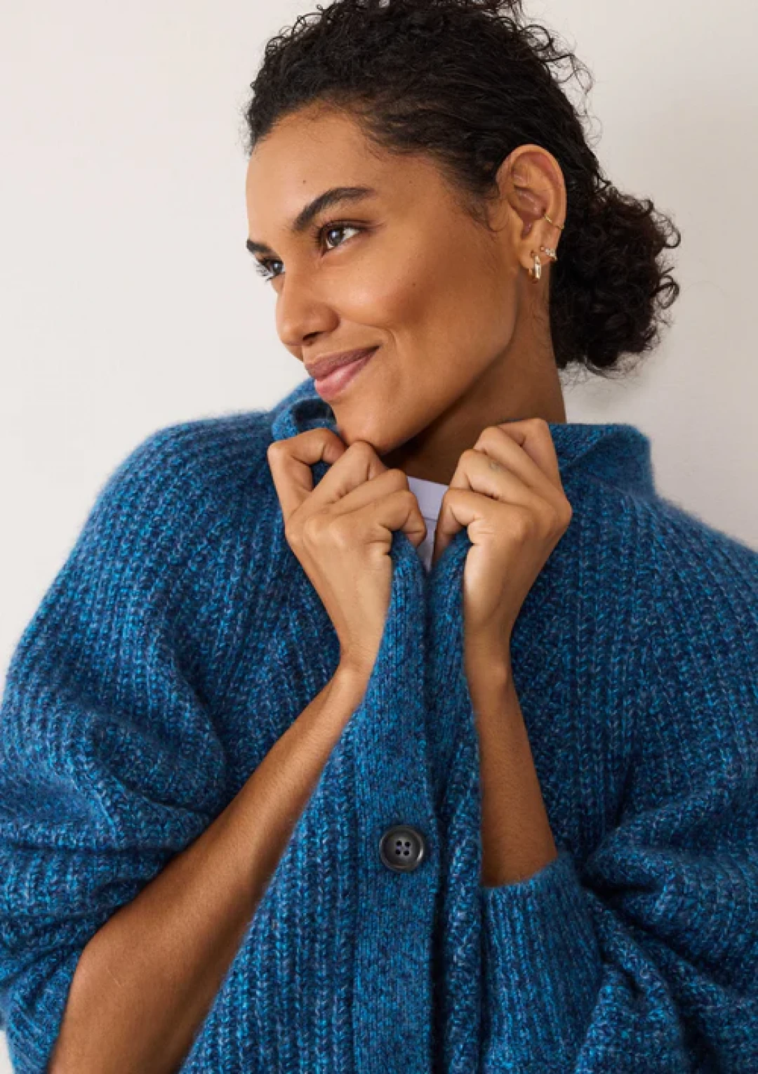 Silk and Cashmere Boyfriend Cardigan in Bonito Blue by LOOP Cashmere on curated-crowd.com