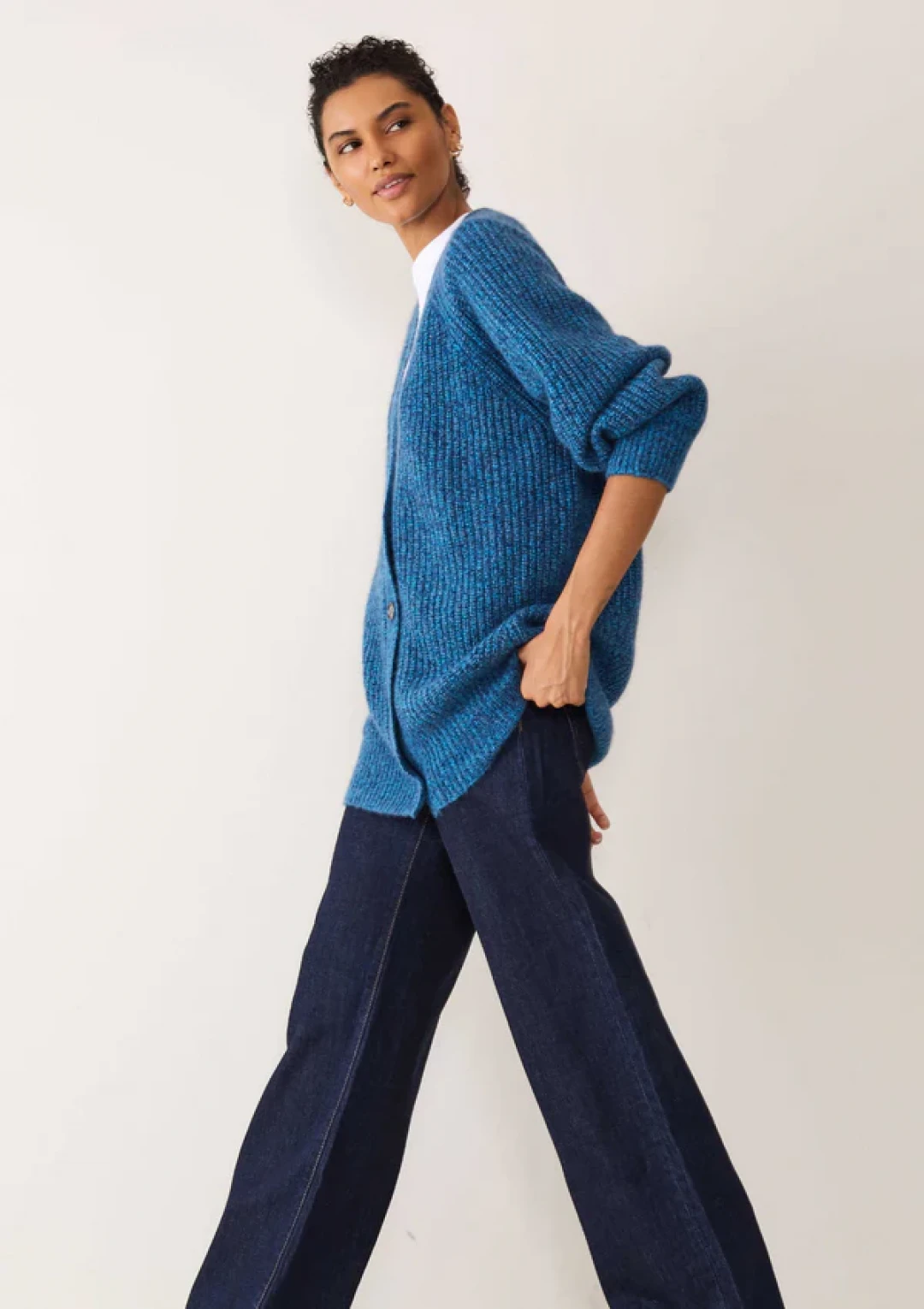 Silk and Cashmere Boyfriend Cardigan in Bonito Blue by LOOP Cashmere on curated-crowd.com