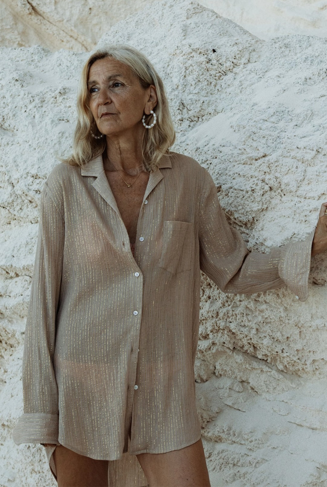 Plissé Beach Shirt in Drift by Saint Holiday on curated-crowd.com