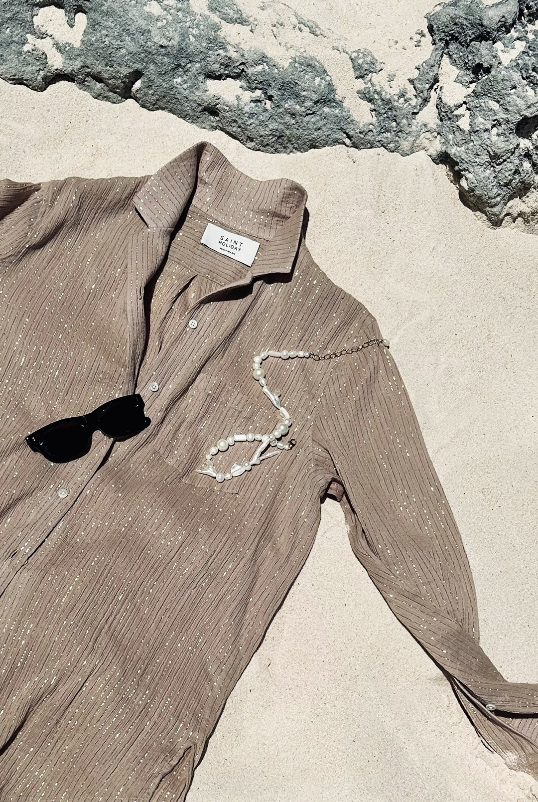 Plissé Beach Shirt in Drift by Saint Holiday on curated-crowd.com