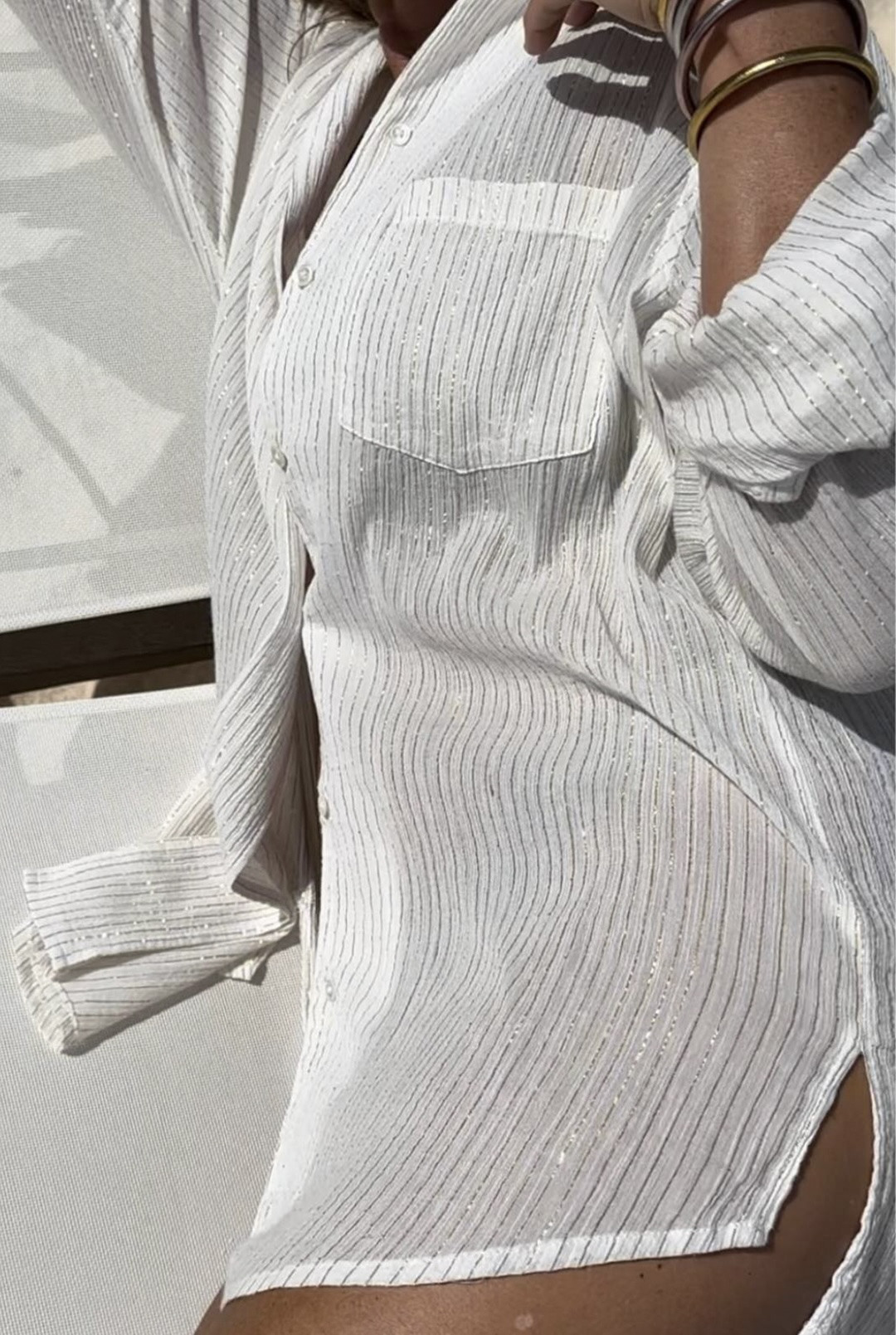 Plissé Beach Shirt in Cloud by Saint Holiday on curated-crowd.com