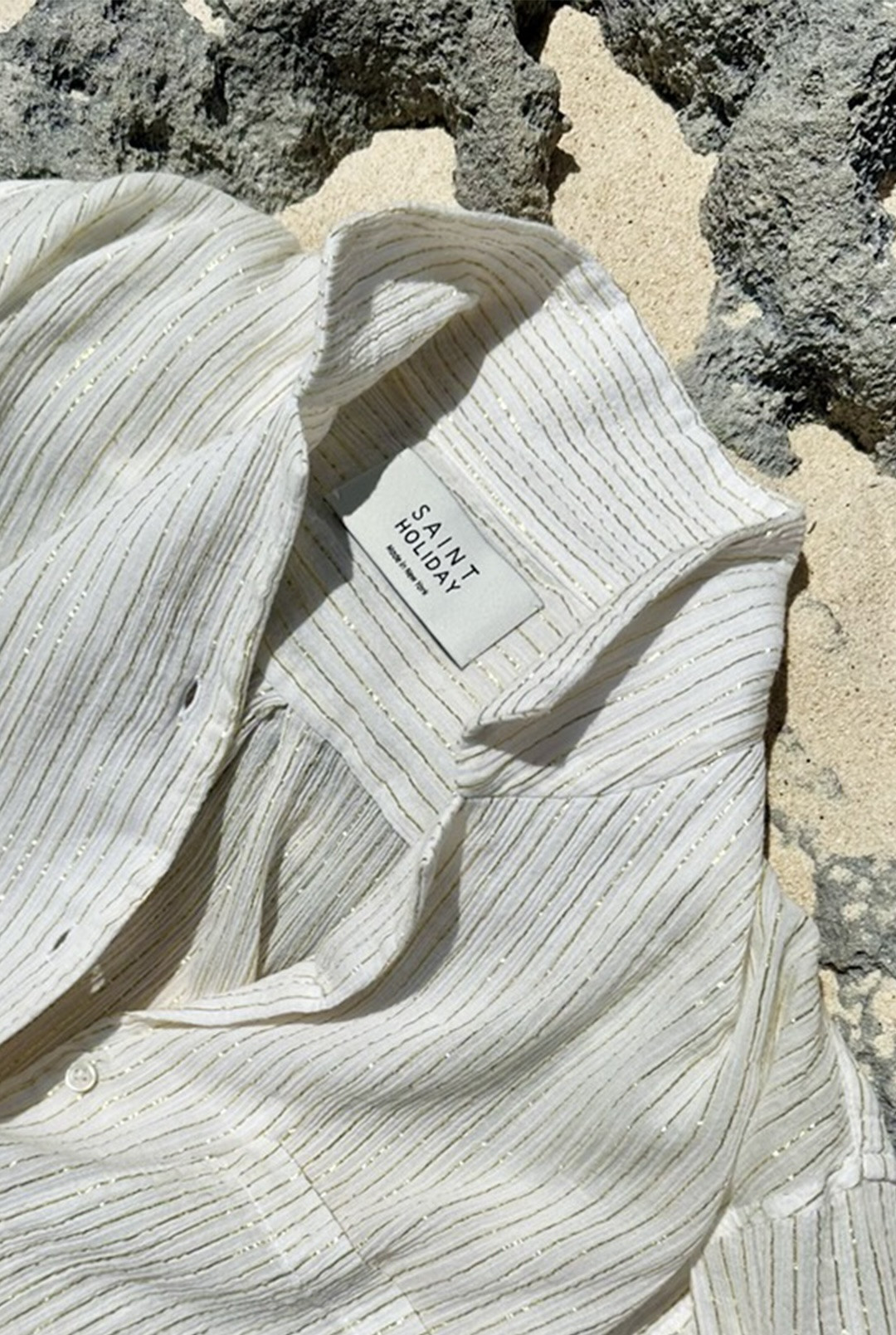 Plissé Beach Shirt in Cloud by Saint Holiday on curated-crowd.com