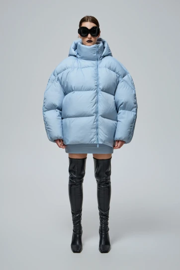 DNK Sky Blue Puffer Jacket by THE WARM on curated-crowd.com