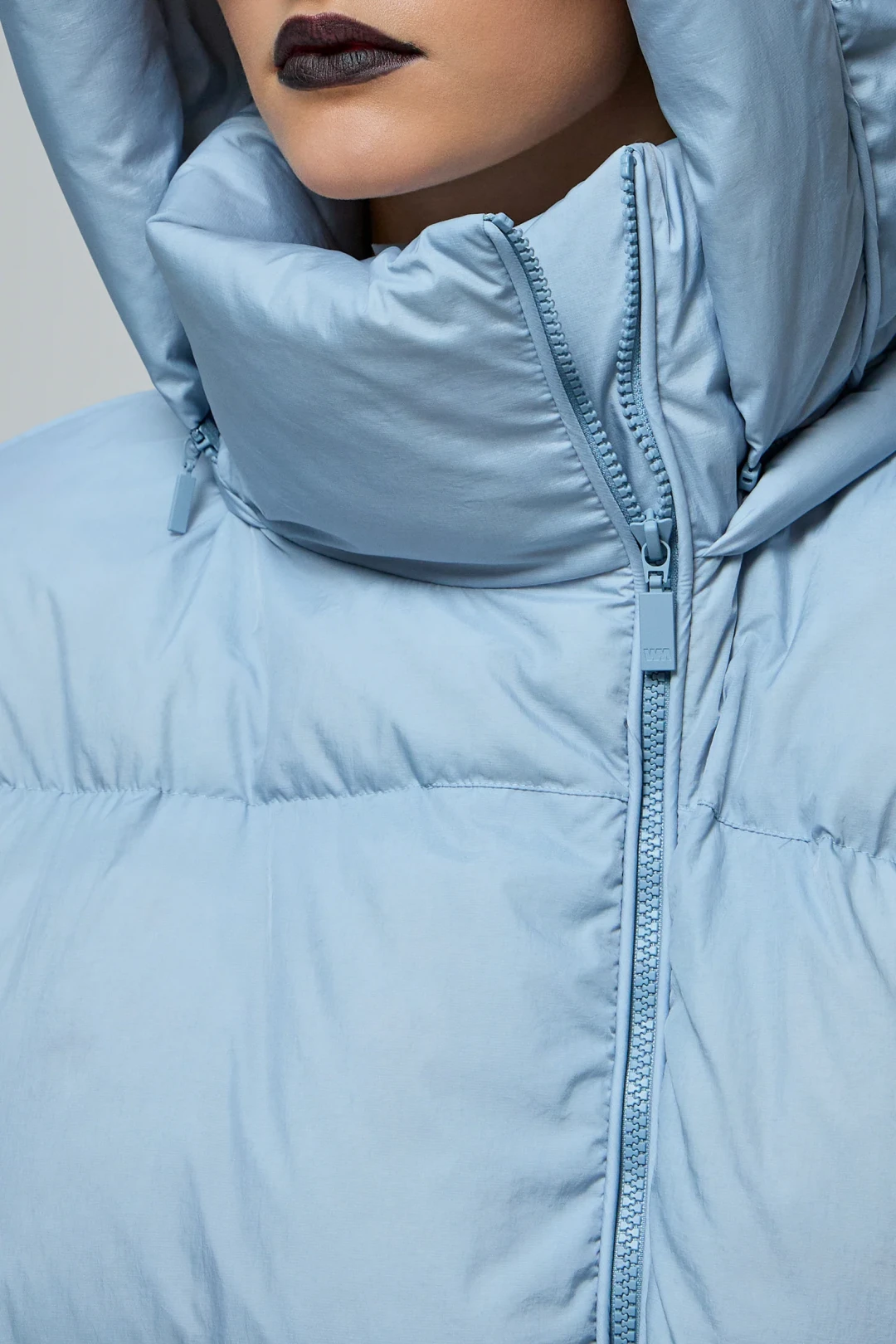 DNK Sky Blue Puffer Jacket by THE WARM on curated-crowd.com