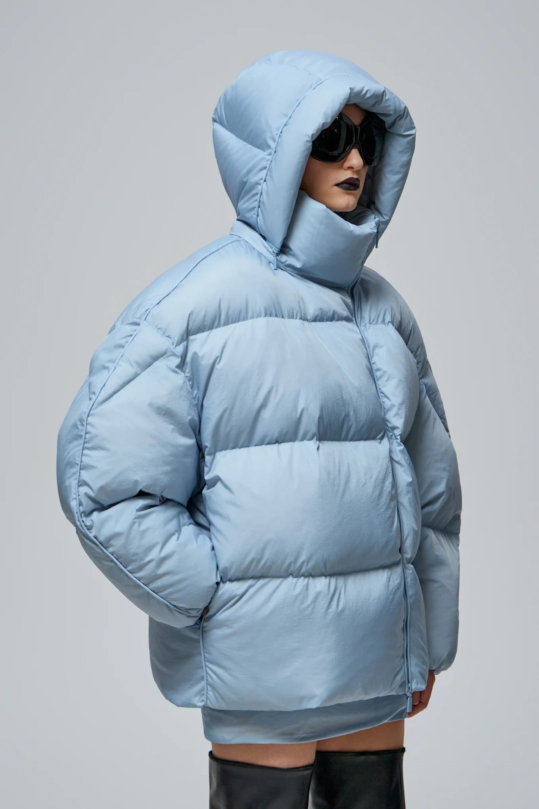 DNK Sky Blue Puffer Jacket by THE WARM on curated-crowd.com