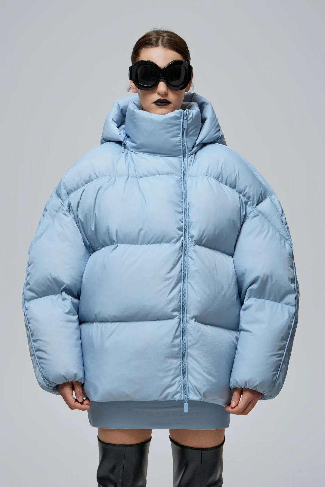 DNK Sky Blue Puffer Jacket by THE WARM on curated-crowd.com