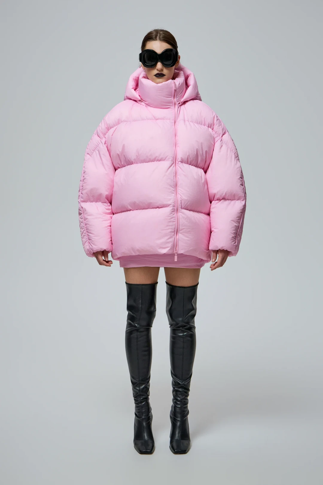 DNK Sky Pink Puffer Jacket by THE WARM on curated-crowd.com