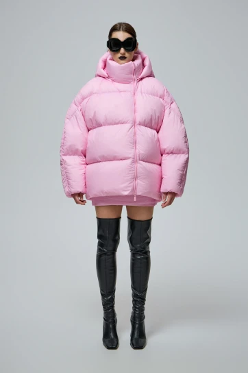DNK Sky Pink Puffer Jacket by THE WARM on curated-crowd.com