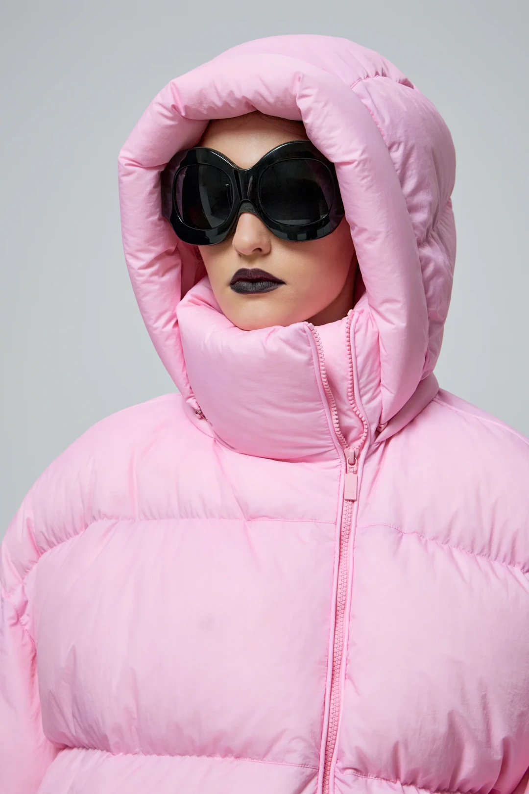 DNK Sky Pink Puffer Jacket by THE WARM on curated-crowd.com