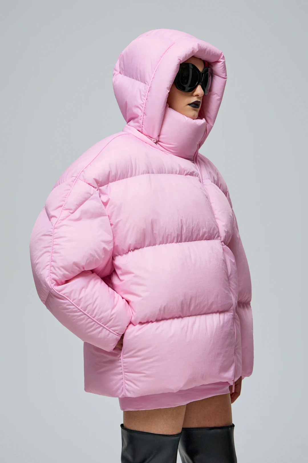 DNK Sky Pink Puffer Jacket by THE WARM on curated-crowd.com