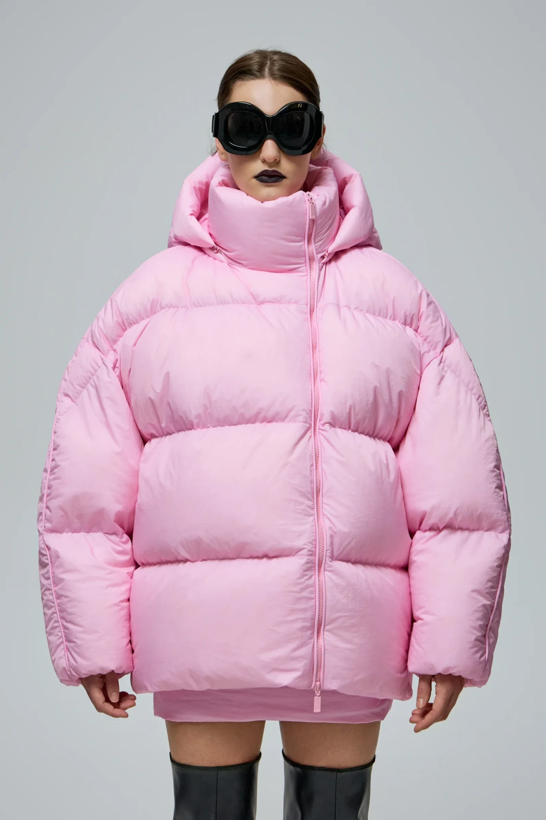 DNK Sky Pink Puffer Jacket by THE WARM on curated-crowd.com