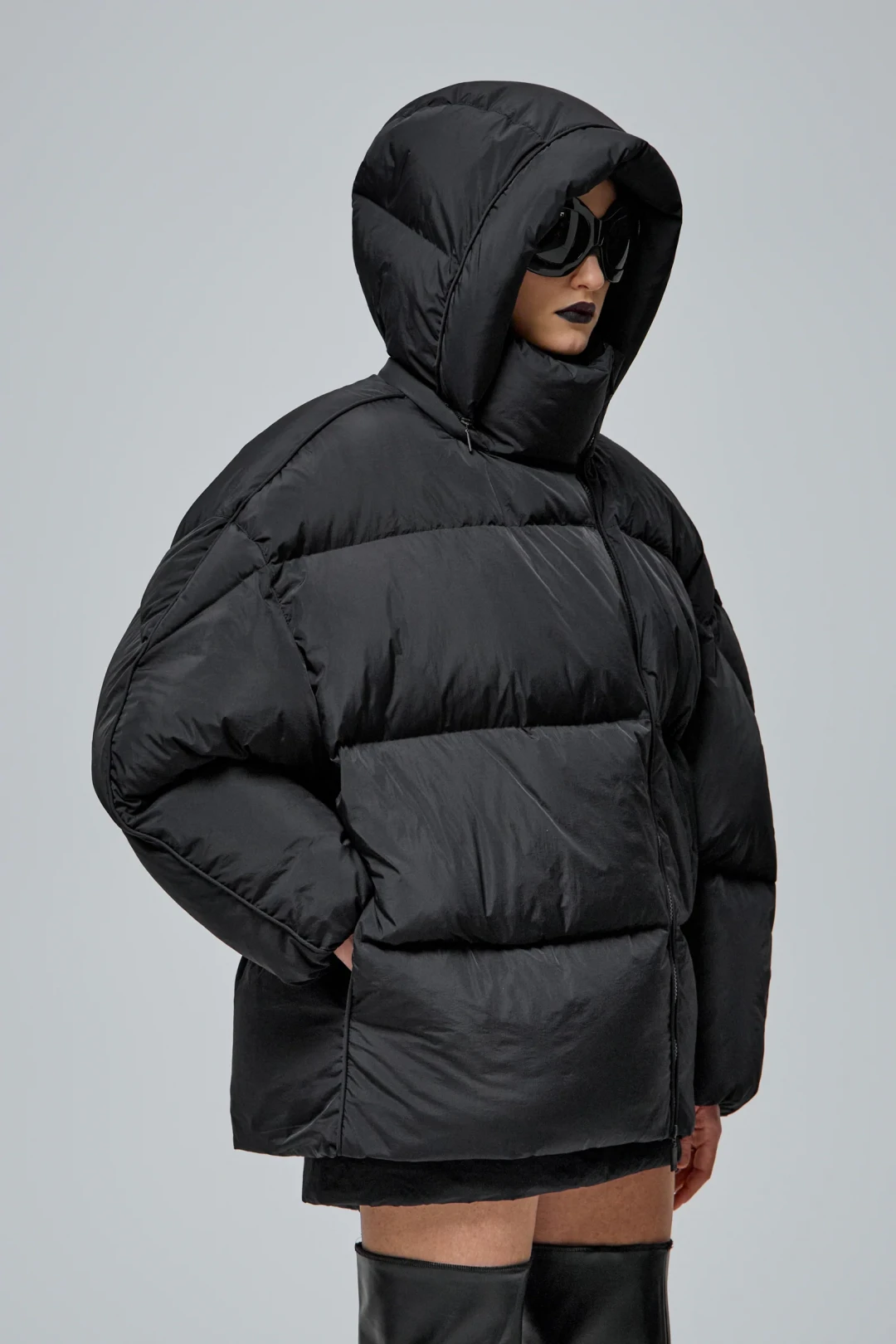 DNK Black Puffer Jacket by THE WARM on curated-crowd.com
