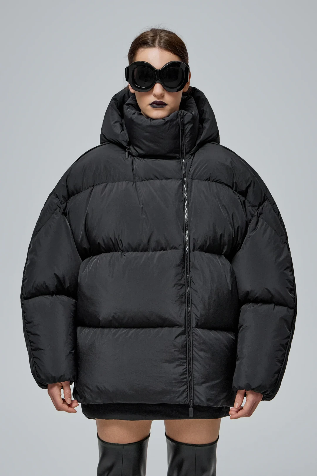 DNK Black Puffer Jacket by THE WARM on curated-crowd.com