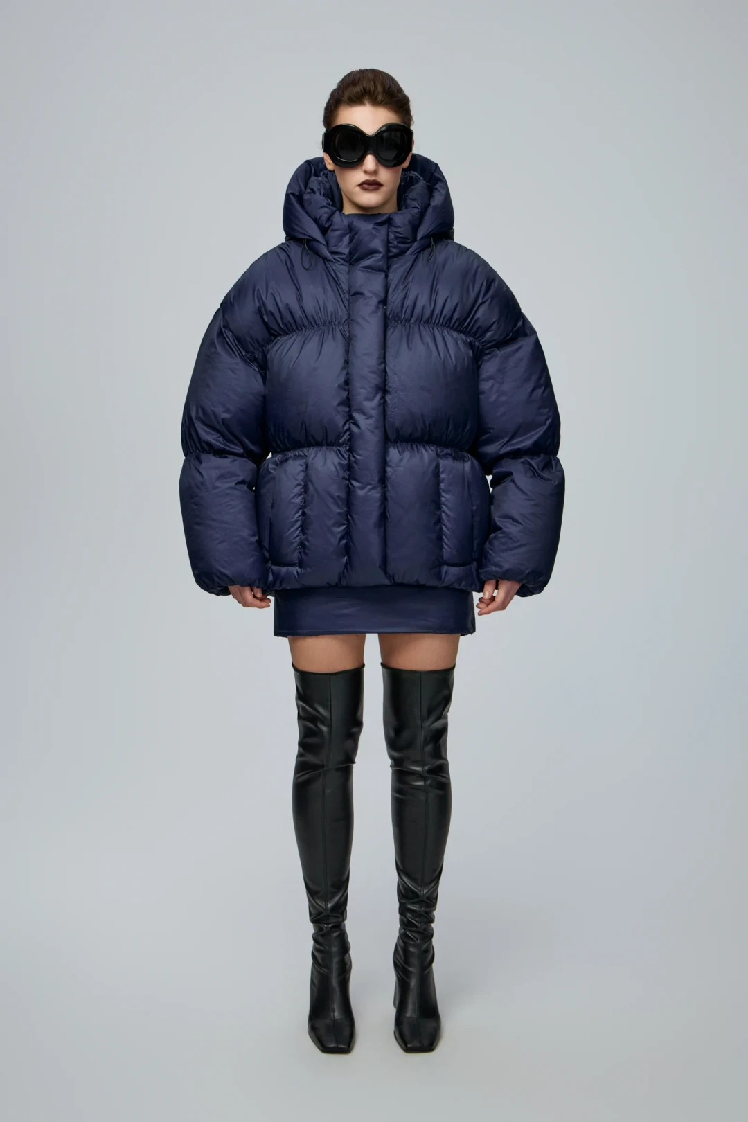 Marshmallow Navy Puffer Jacket by THE WARM on curated-crowd.com