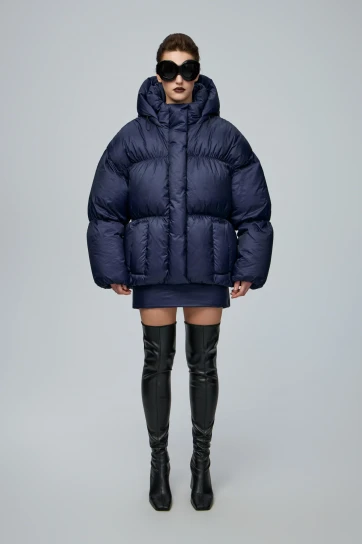 Marshmallow Navy Puffer Jacket by THE WARM on curated-crowd.com