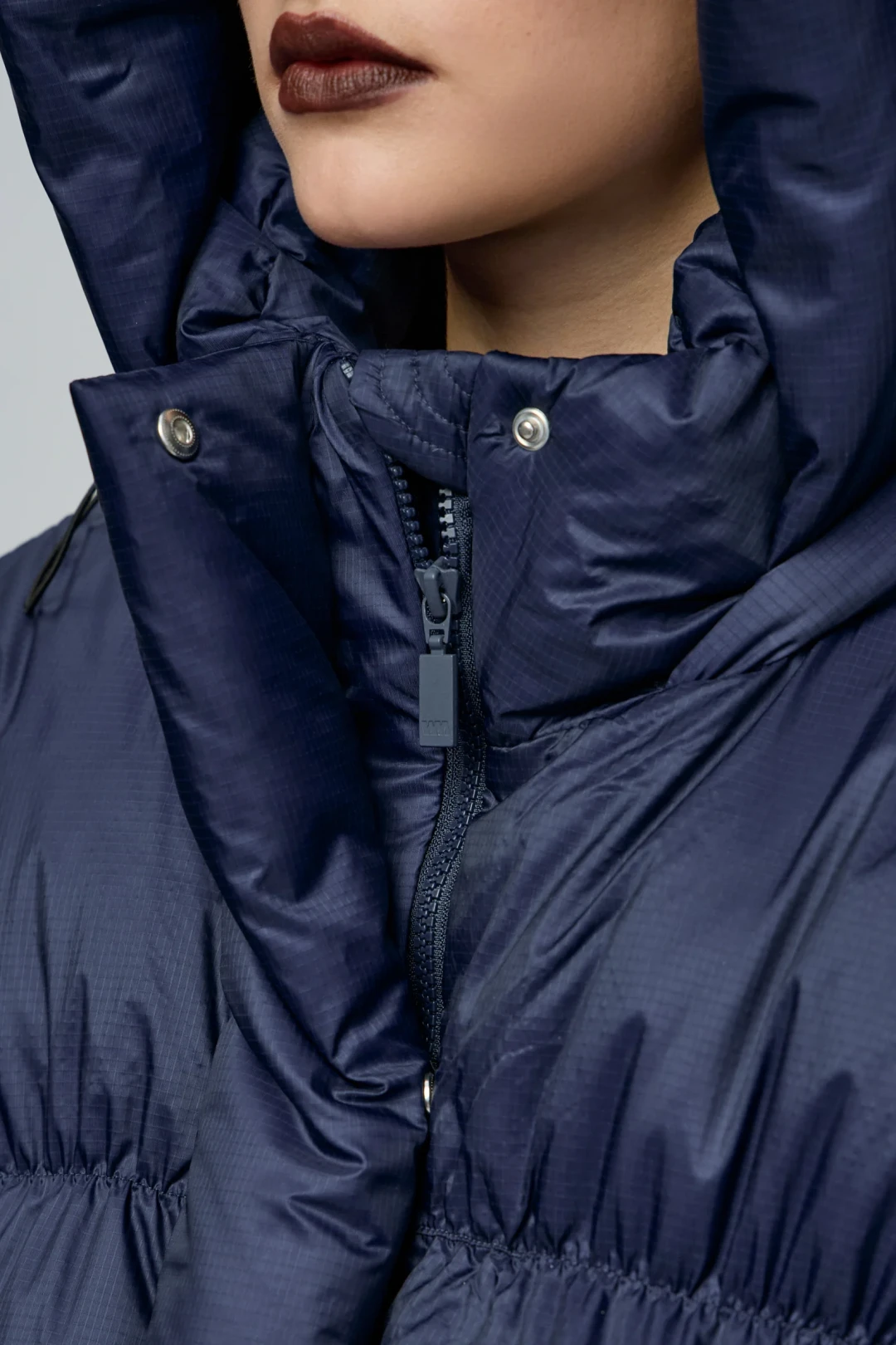 Marshmallow Navy Puffer Jacket by THE WARM on curated-crowd.com