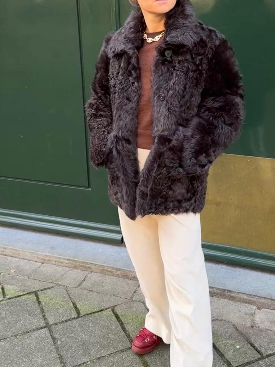 Isabelle Shearling Coat in Chocolate Brown by Curated Crowd Collective on curated-crowd.com