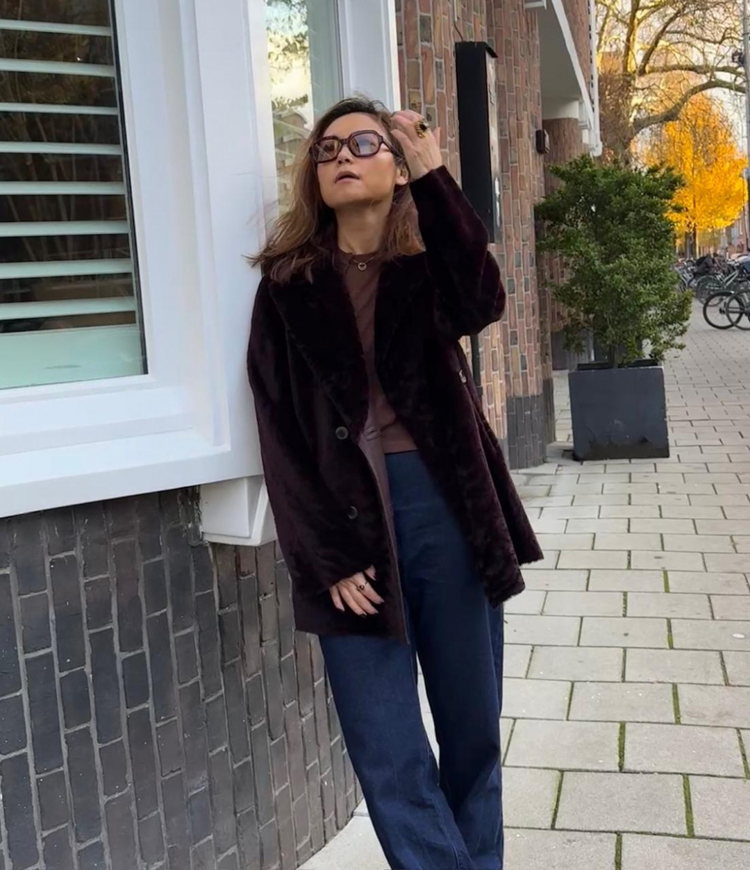 Harmony Shearling Coat in Bordeaux by Curated Crowd Collective on curated-crowd.com