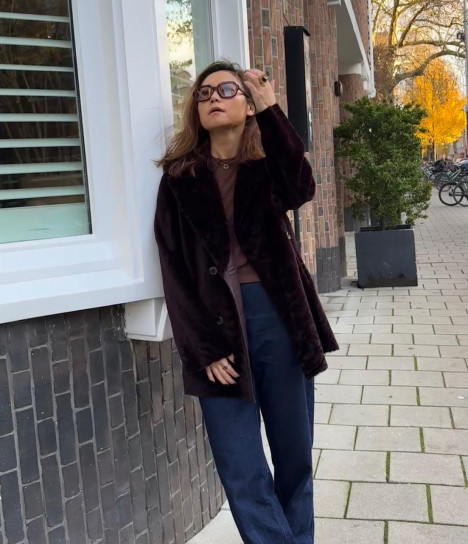 Harmony Shearling Coat in Bordeaux by Curated Crowd Collective on curated-crowd.com