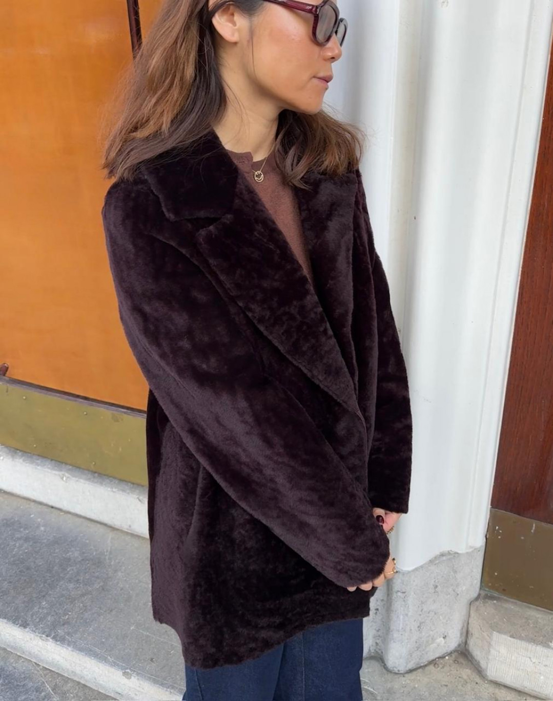 Harmony Shearling Coat in Bordeaux by Curated Crowd Collective on curated-crowd.com
