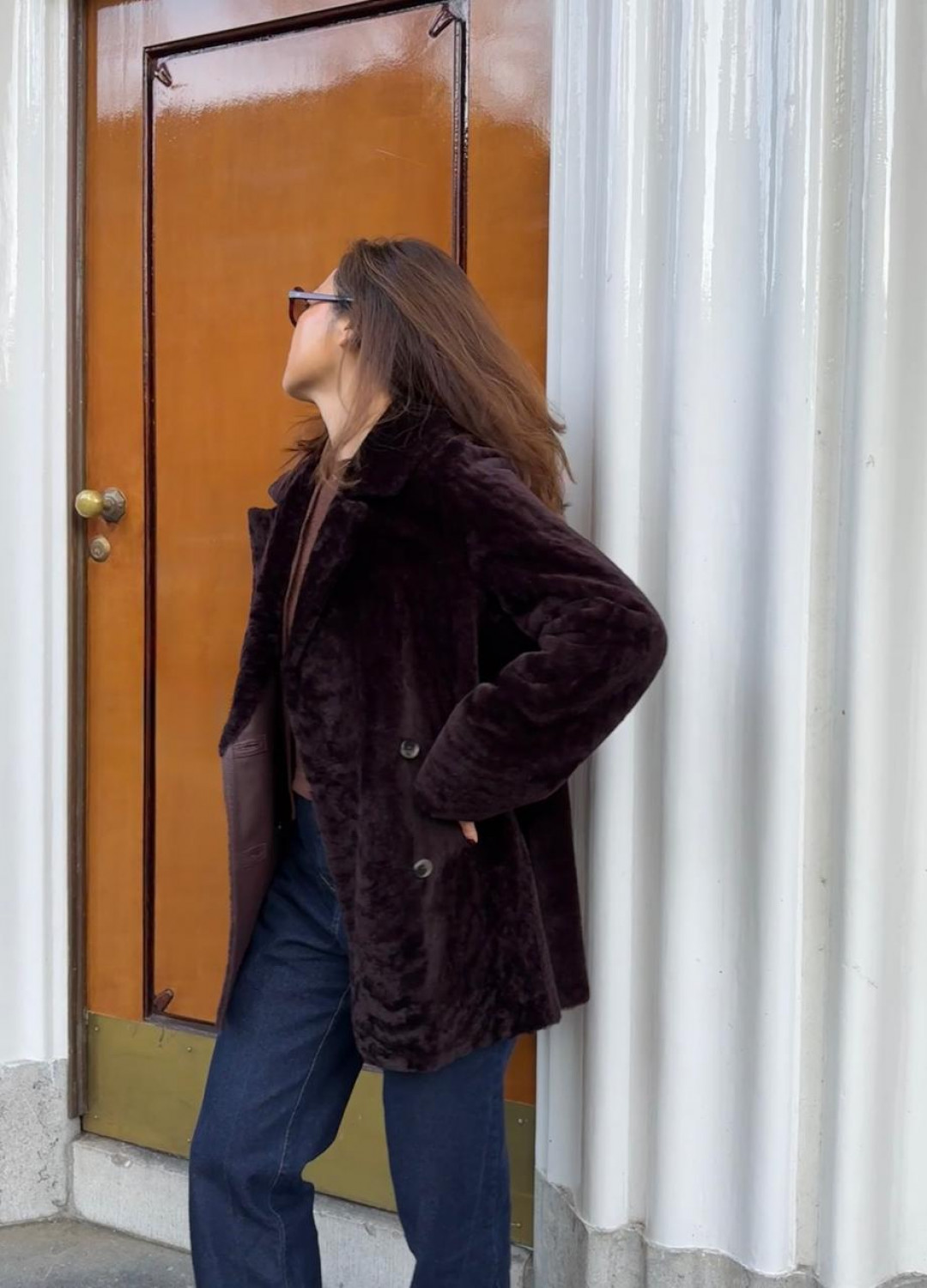 Harmony Shearling Coat in Bordeaux by Curated Crowd Collective on curated-crowd.com