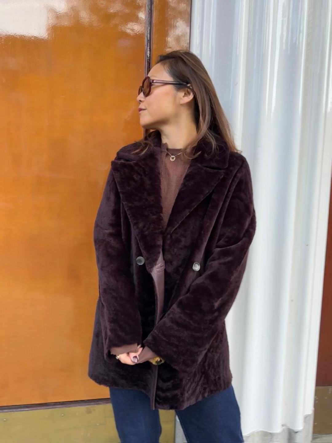 Harmony Shearling Coat in Bordeaux by Curated Crowd Collective on curated-crowd.com