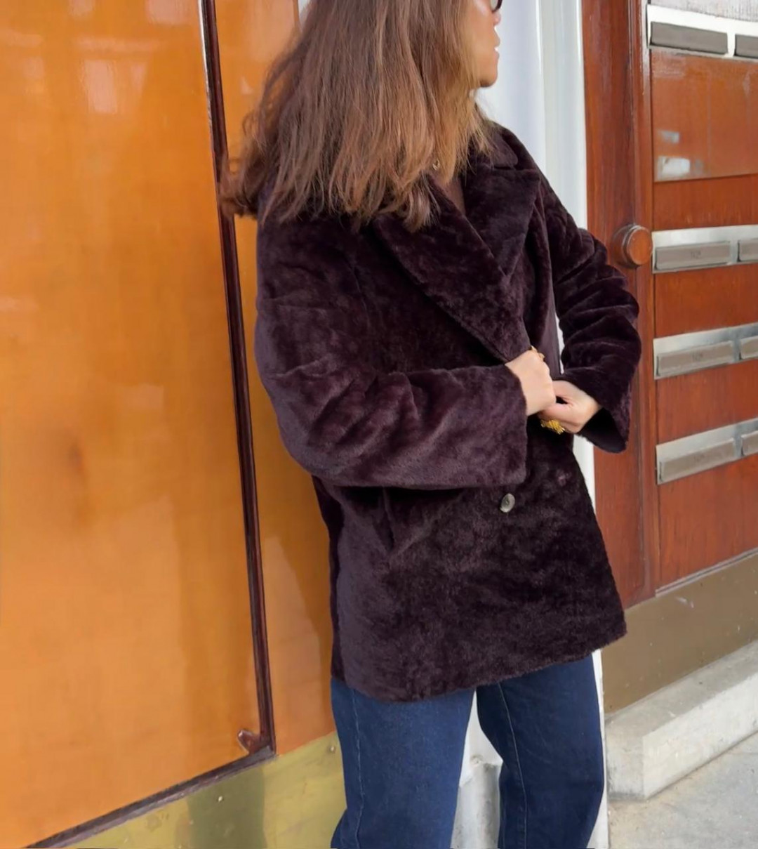 Harmony Shearling Coat in Bordeaux by Curated Crowd Collective on curated-crowd.com