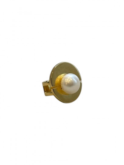 Freshwater Button Pearl Set Ovoid Panel Ring by Tay Jewellery on curated-crowd.com
