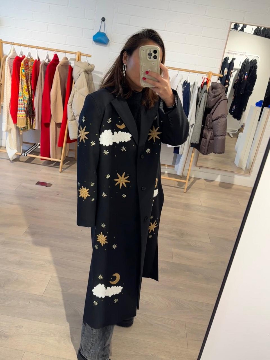 Moon And Cloud Coat In Linen by Artwear Gallery on curated-crowd.com