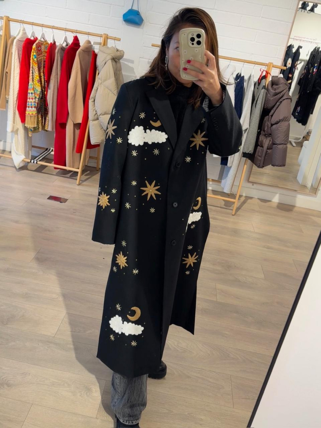 Moon And Cloud Coat In Linen by Artwear Gallery on curated-crowd.com