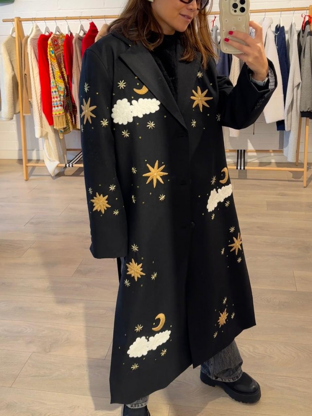 Moon And Cloud Coat In Linen by Artwear Gallery on curated-crowd.com