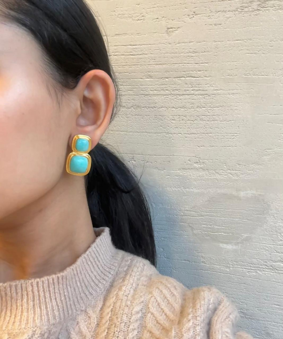 Two Stone Cushion Shape Amazonite 'Double wire' Eardrops by Tay Jewellery on curated-crowd.com