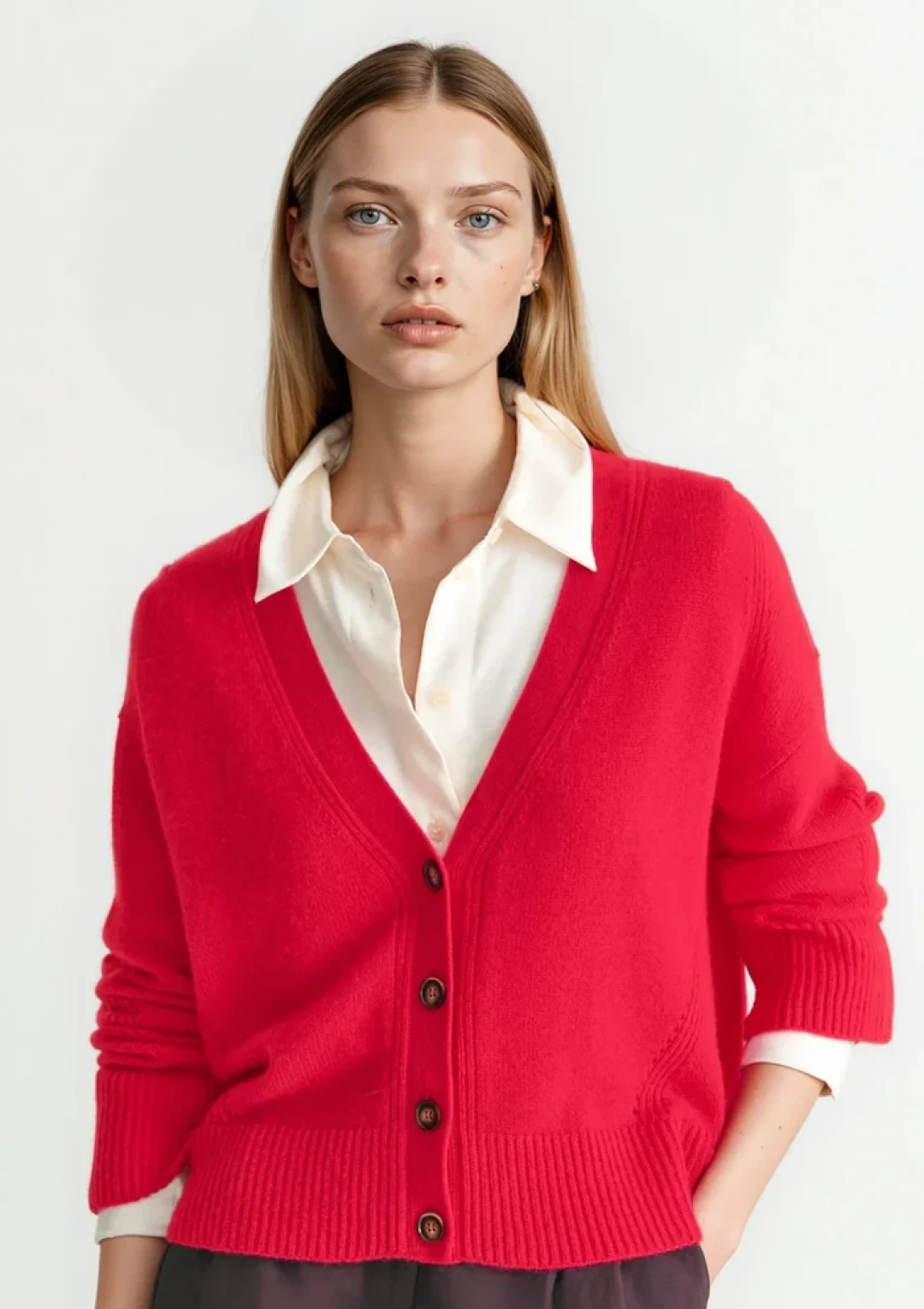 Lofty Cashmere Cardigan in Rouge Red by LOOP Cashmere on curated-crowd.com