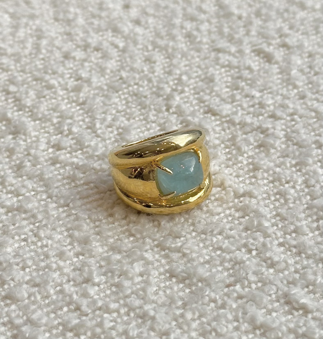 Aquamarine Sugarloaf Cabochon Set 'Octavia' Ring by Tay Jewellery on curated-crowd.com