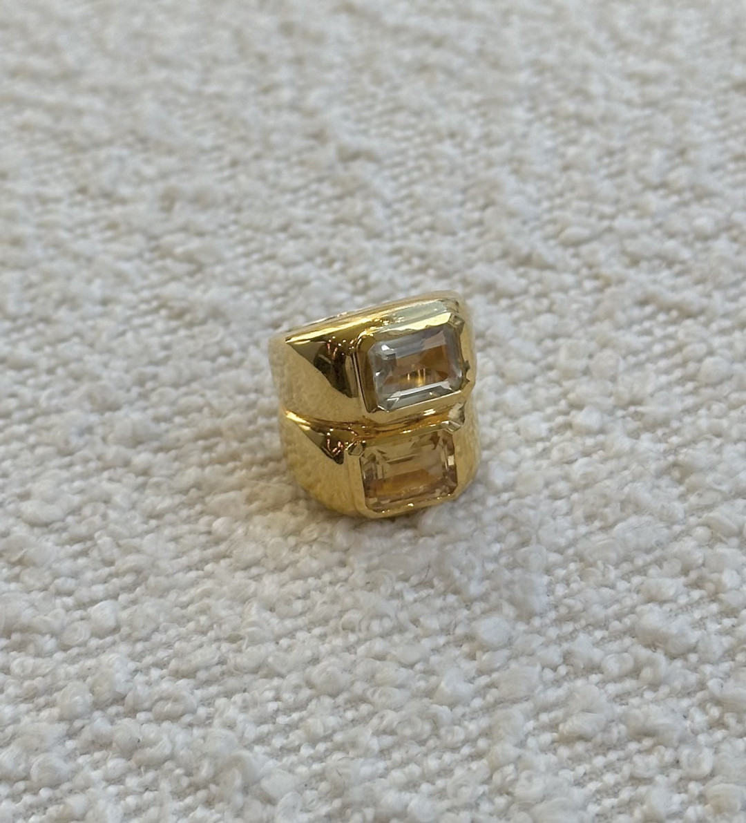 Citrine and Green Amethyst Cut Twin Ring by Tay Jewellery on curated-crowd.com