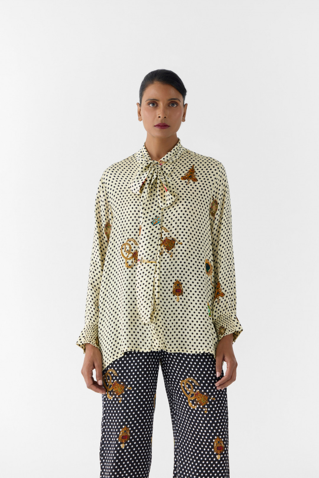 Pearl Polka Shirt & Onxy Pants by Studio Rigu on curated-crowd.com