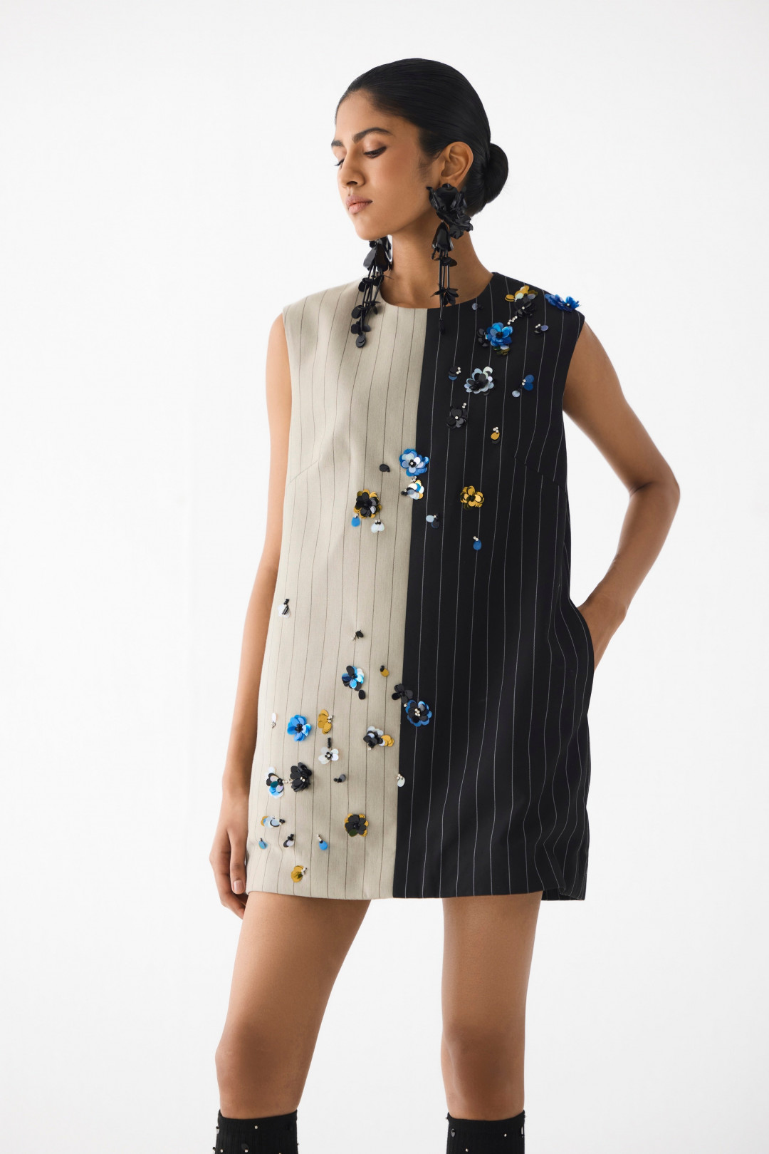 Buds Half & Half Suiting Dress by Studio Rigu on curated-crowd.com