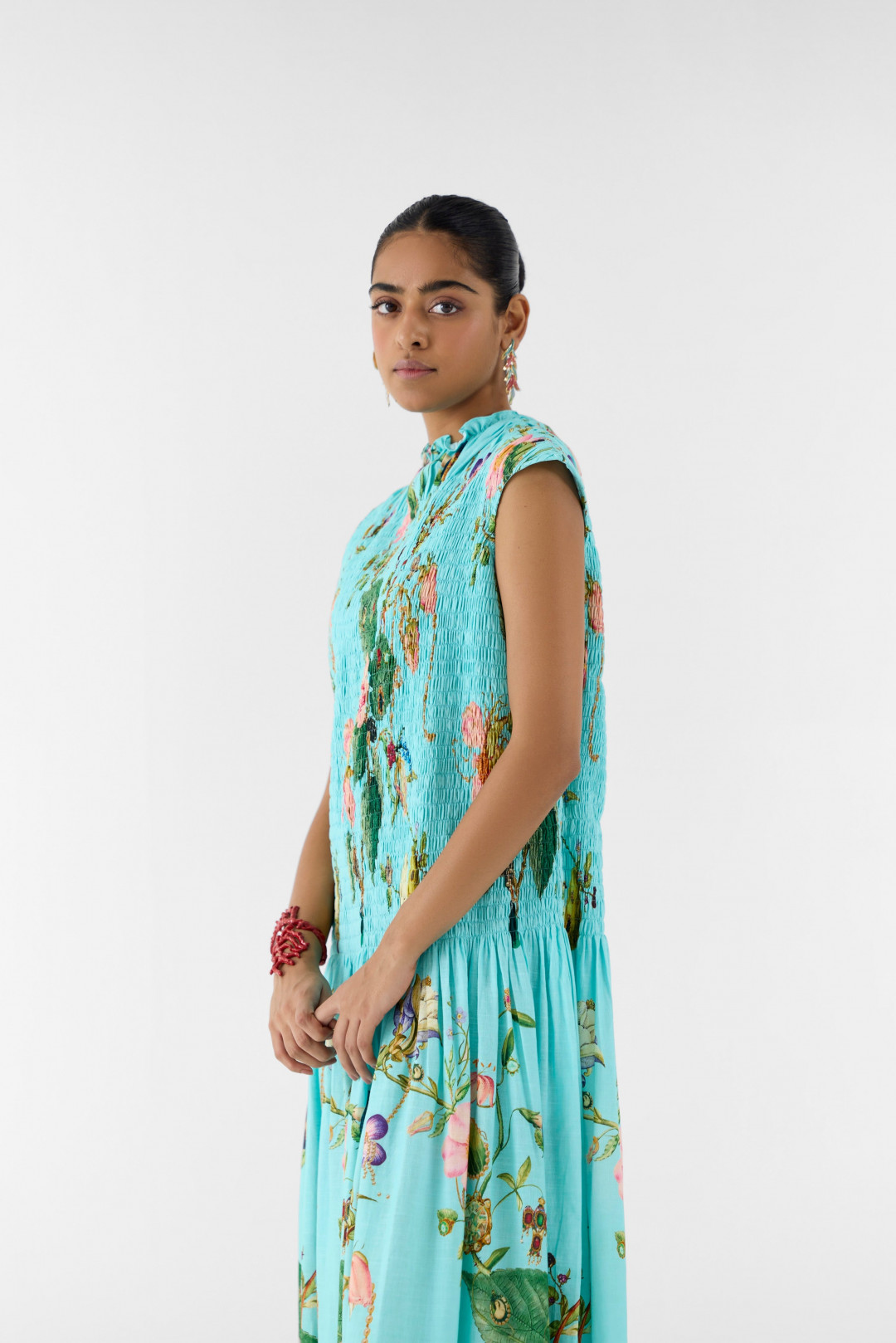 Blue Blossom Ruching Dress by Studio Rigu on curated-crowd.com