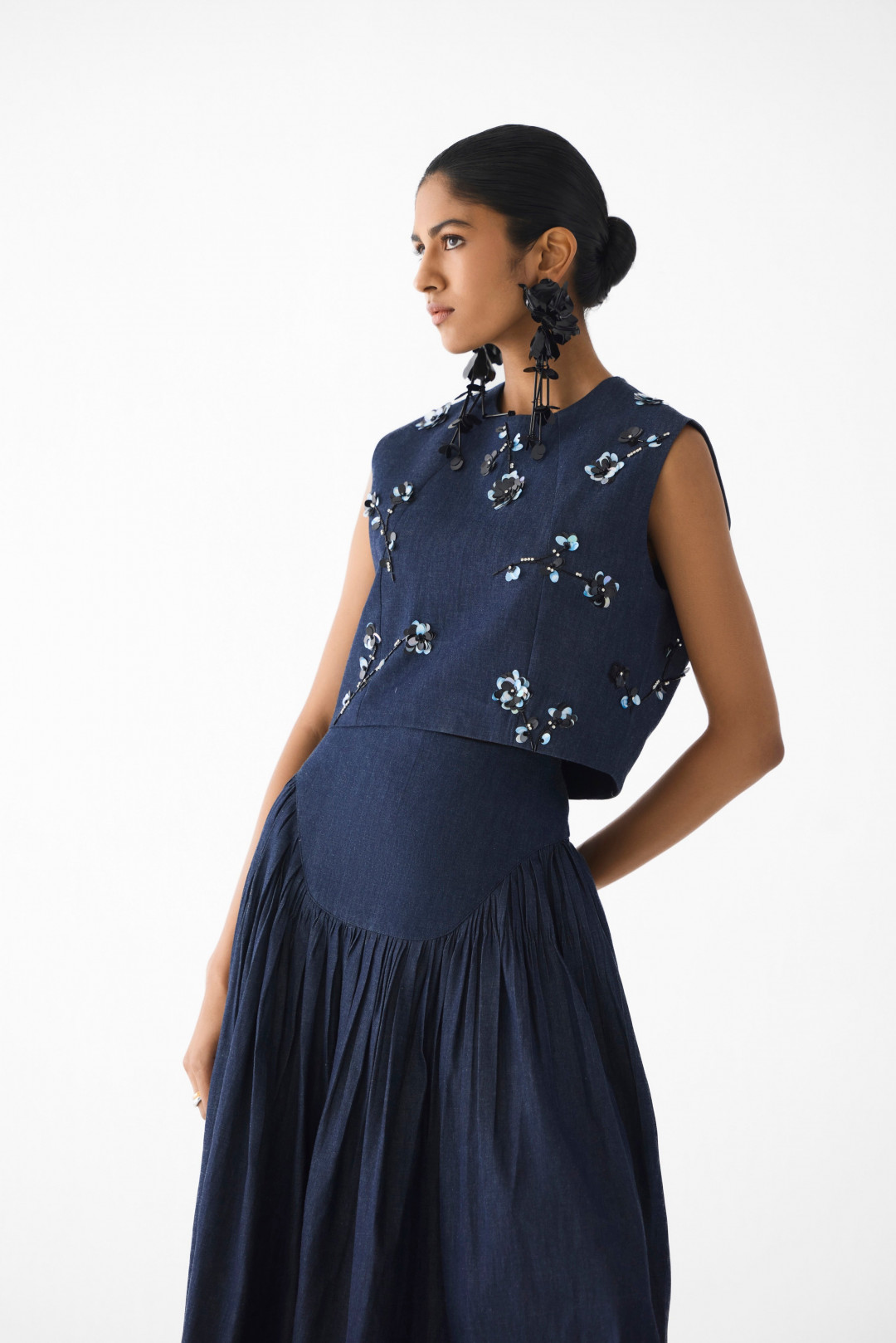 Calla Denim Crop Top and Skirt by Studio Rigu on curated-crowd.com